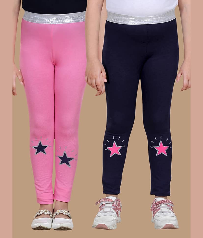 StyleStone Pack of 2 Girls Lycra Leggings ( Red )