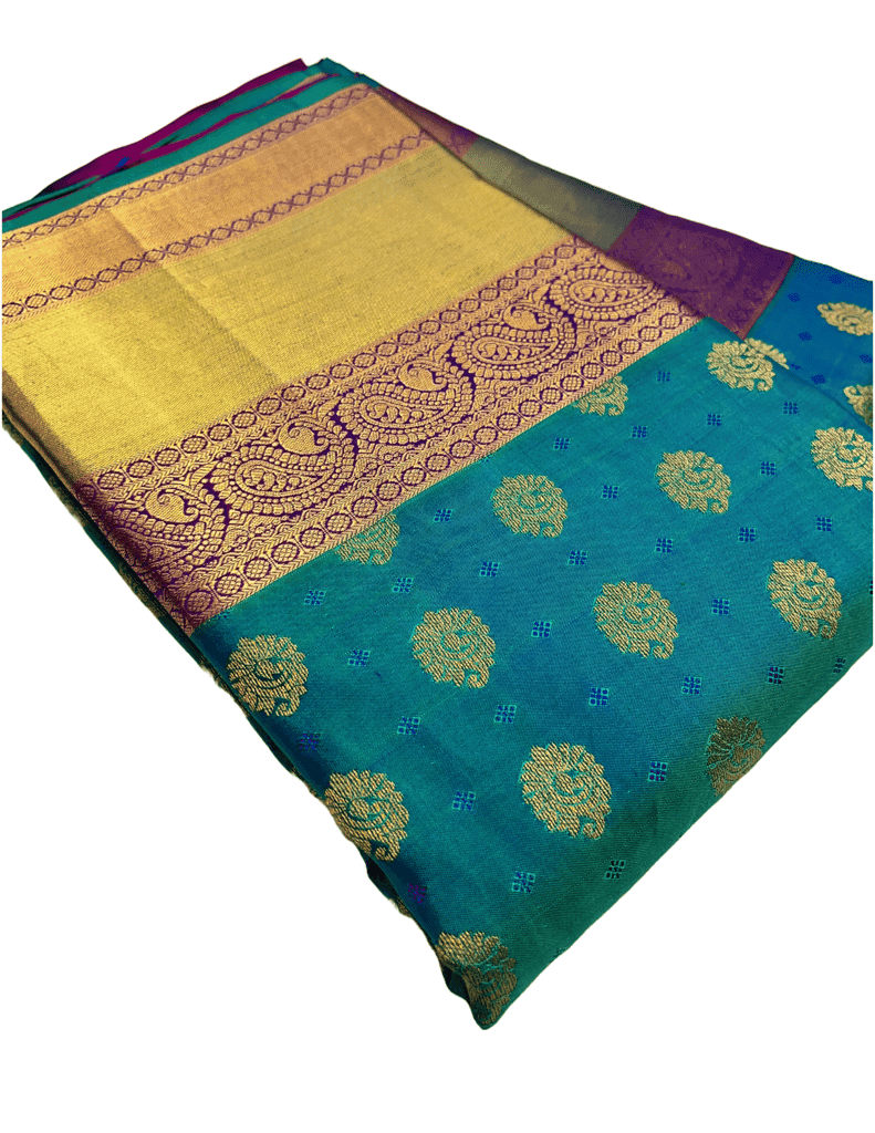 Sea Green with Magenta Color Silk Saree Has Small Butta Design with Unstitched Blouse view 4