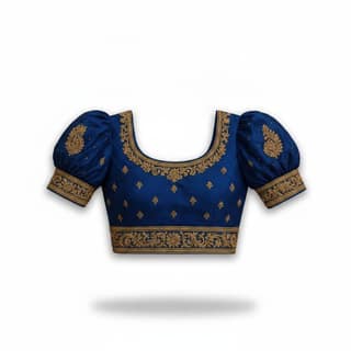 Royal Blue Embroidered Blouse with Puff Sleeves