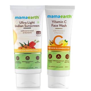 Mamaearth Ultra Light Indian Sunscreen SPF50 PA+++ With Turmeric & Carrot Seed (80gm) + Mamaearth Vitamin C Face Wash (100 ml) COMBO