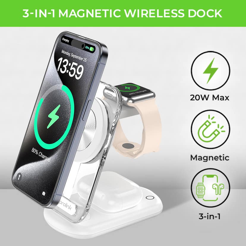 Vylis Crystal 20W Mag-Safe Magnetic 3 in 1 Wireless Charger UM1006CRWHT view 2