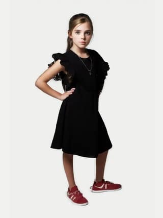 Teen Girls Black Solid Dress with Lace