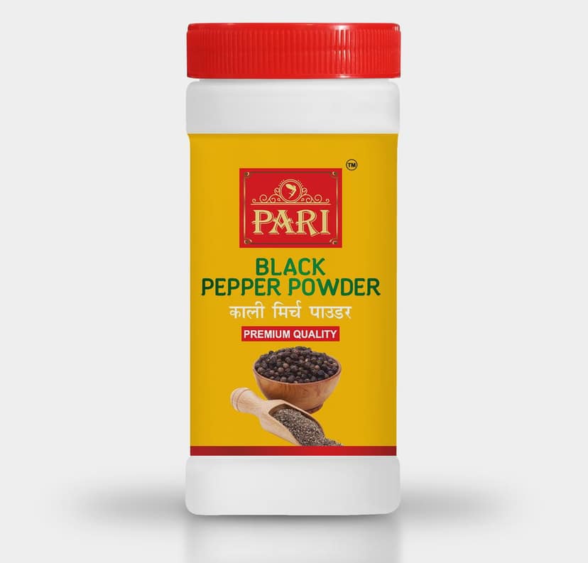 Pari Black Pepper Powder | Kali Mirch Powder | Gol Mirch Powder | Handpicked and Clean | Indian Spices | Chemical and Pesticides Free | Naturally Processed | (Pack of 1 x 500g Jar)