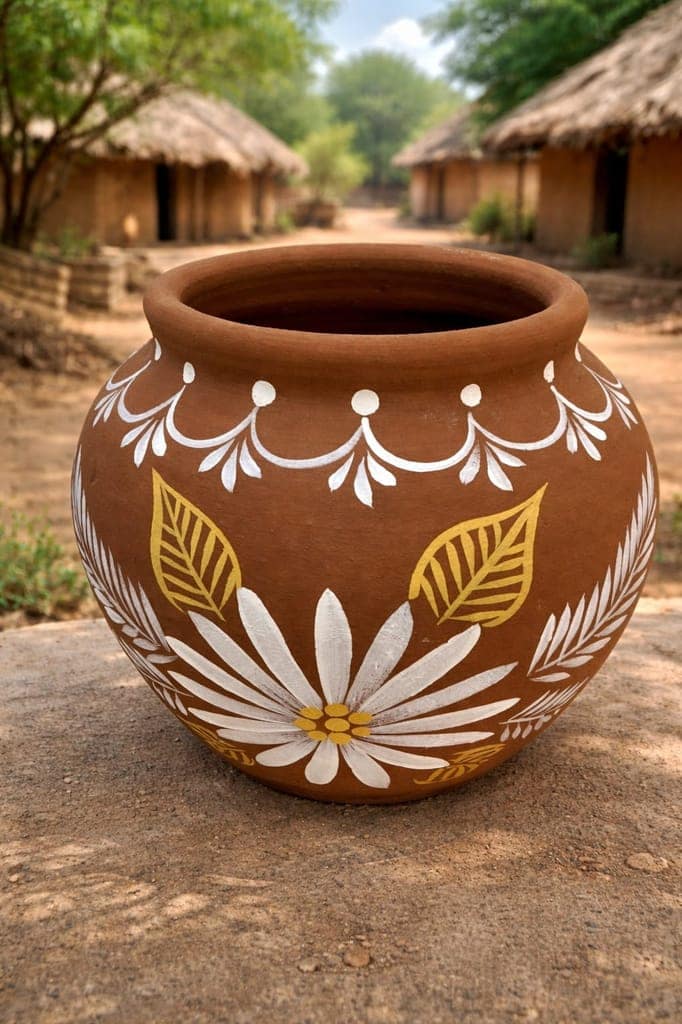 Hand-Painted Terracotta Pot with Floral Design view 2