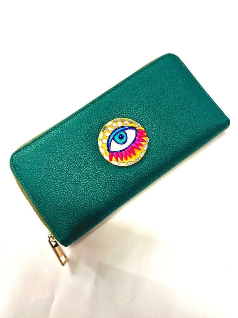 Green Evil Eye Handcrafted Lippan Art Wallet
