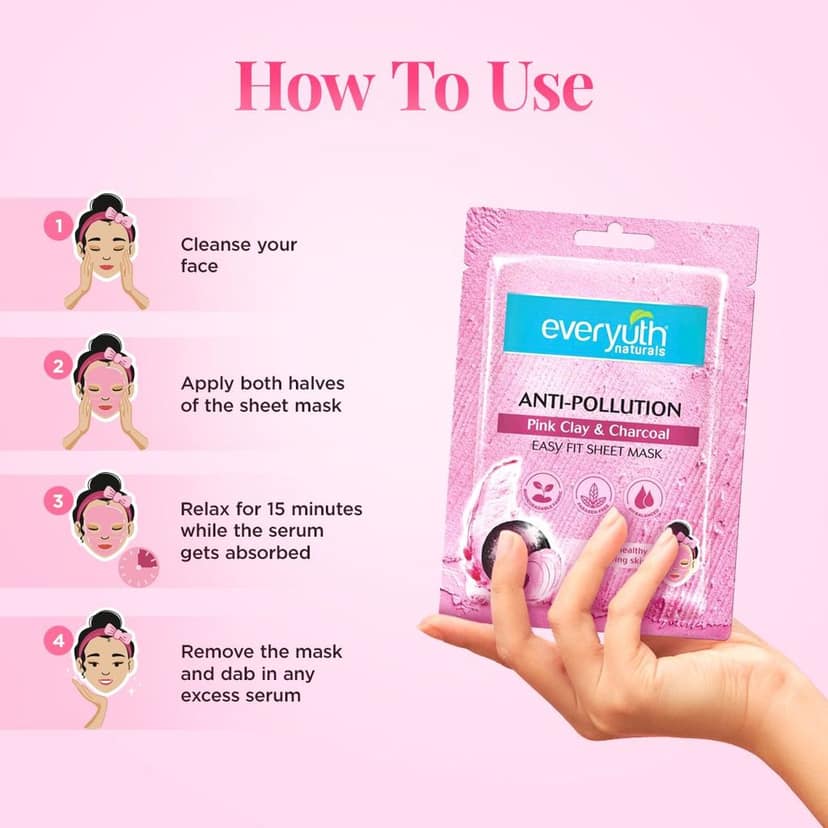 Everyuth Naturals Anti Pollution Pink Clay & Charcoal Sheet Mask 25ml view 4