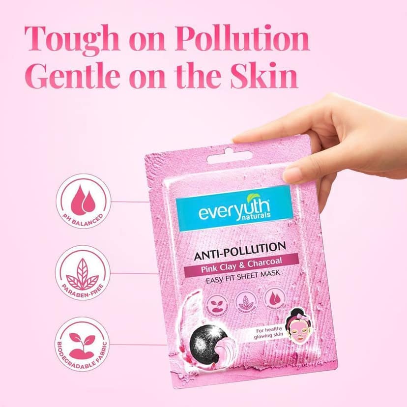 Everyuth Naturals Anti Pollution Pink Clay & Charcoal Sheet Mask 25ml view 7