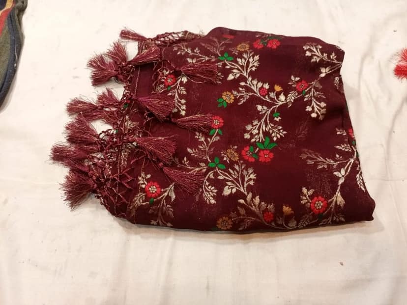 Embroidered Tussar Brown Silk Saree view 2