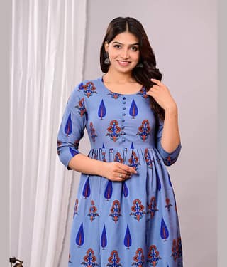 EXPORTHOUSE - Grey Frock Style Cotton Women's Stitched Salwar Suit ( Pack of 1 )