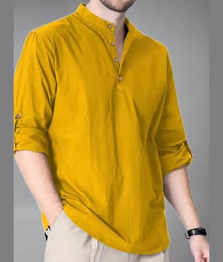 Vida Loca Cotton Blend Plain Shirt Style Kurta For Men ( Turquoise )