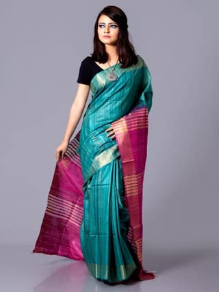 Blue & Pink Silk Blend Saree