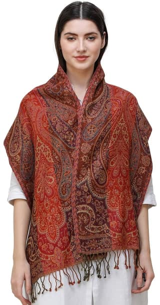 Cayenne Reversible Jamawar Scarf from Amritsar with Woven Paisleys