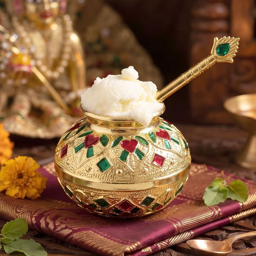 Laddu Gopal Makhan Matki with Spoon Set Decorative Pooja Pot (2 Pc Set) view 2