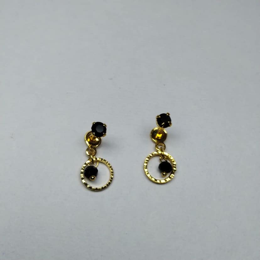 Gold Filled Circle Drop Earrings with Black Cubic Zirconia view 2