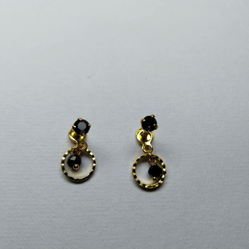 Gold Filled Circle Drop Earrings with Black Cubic Zirconia view 3