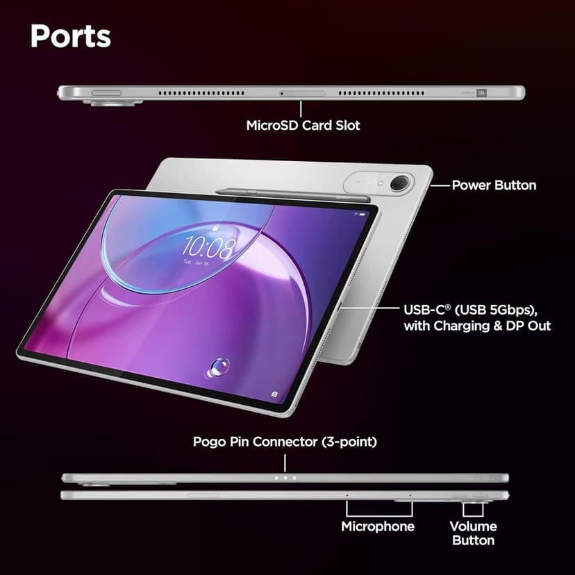 Lenovo Idea Tab Pro Gen 2 with Pen Plus | 13" Display, 3.5K Resolution, 144Hz Refresh | 8GB, 256GB | Snapdragon 8s Gen 4 | 10200mAh | 4 JBL Speakers| USB 3.0 with DP-Out | Wi-Fi 7 | Luna Grey view 5