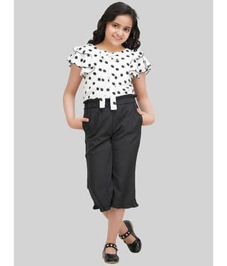 Being Naughty Pack of 1 Girls Polyester Top With Capris ( White & Black )