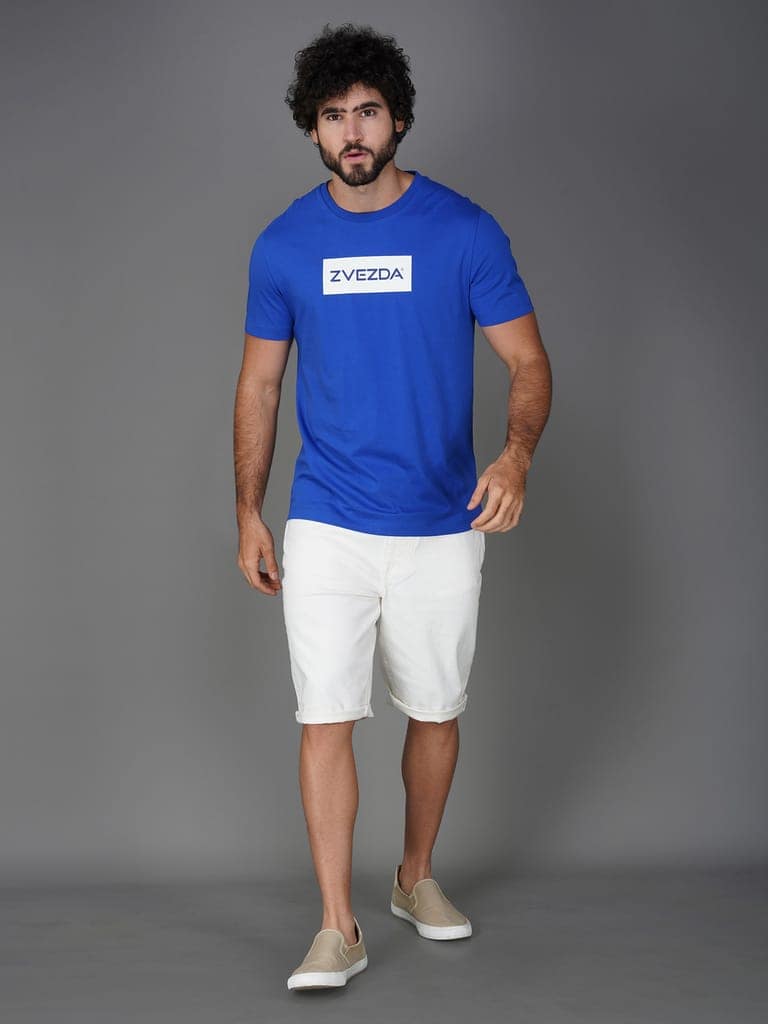 Men’s Branded Lightweight Cotton Round Neck T-Shirt-Blue view 5