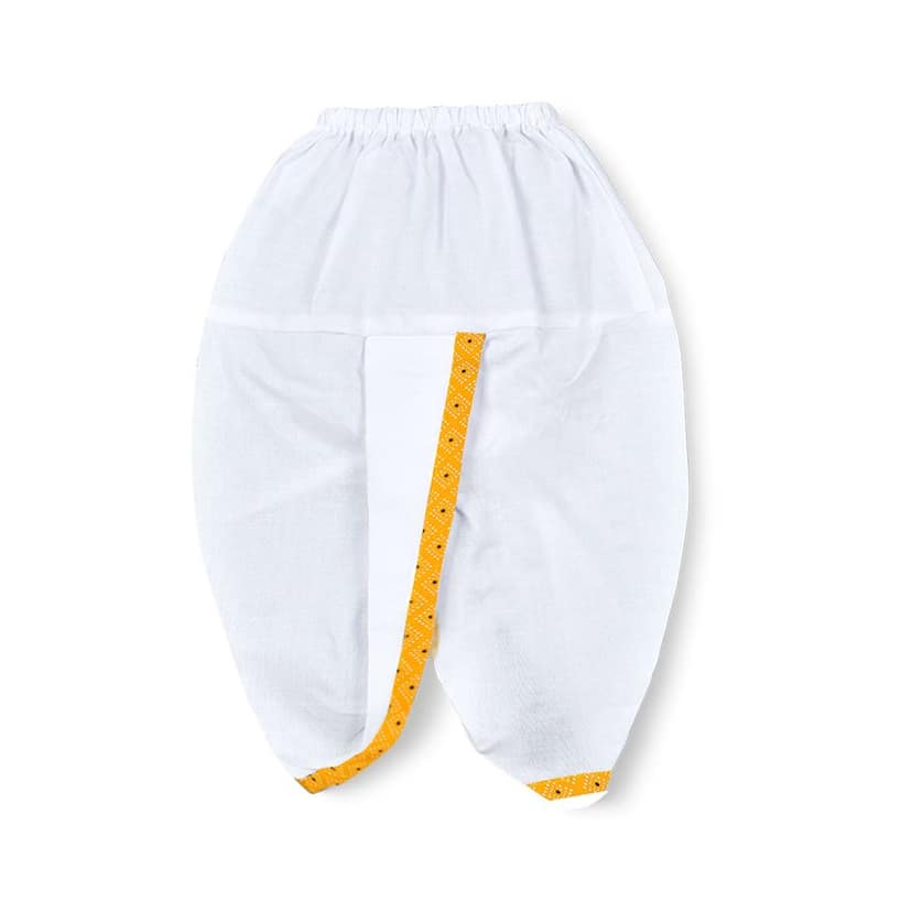 mustmom Traditional Baby Boys & Girls Full Sleeve Ethnic Dress Lungi Dhoti Kurta Set Yellow Festival Wear view 2