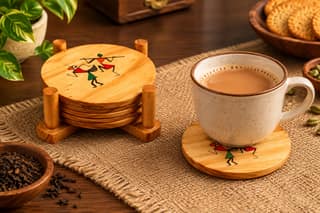Hand-Painted Warli Art Round Tea Coasters with Traditional Tribal Artwork for Table and Home Décor