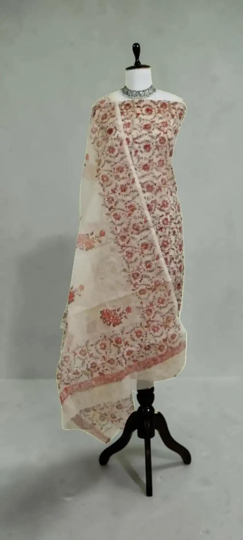 Handwoven Kota Doria Cotton-Silk Dress Material with Hand Embroidery