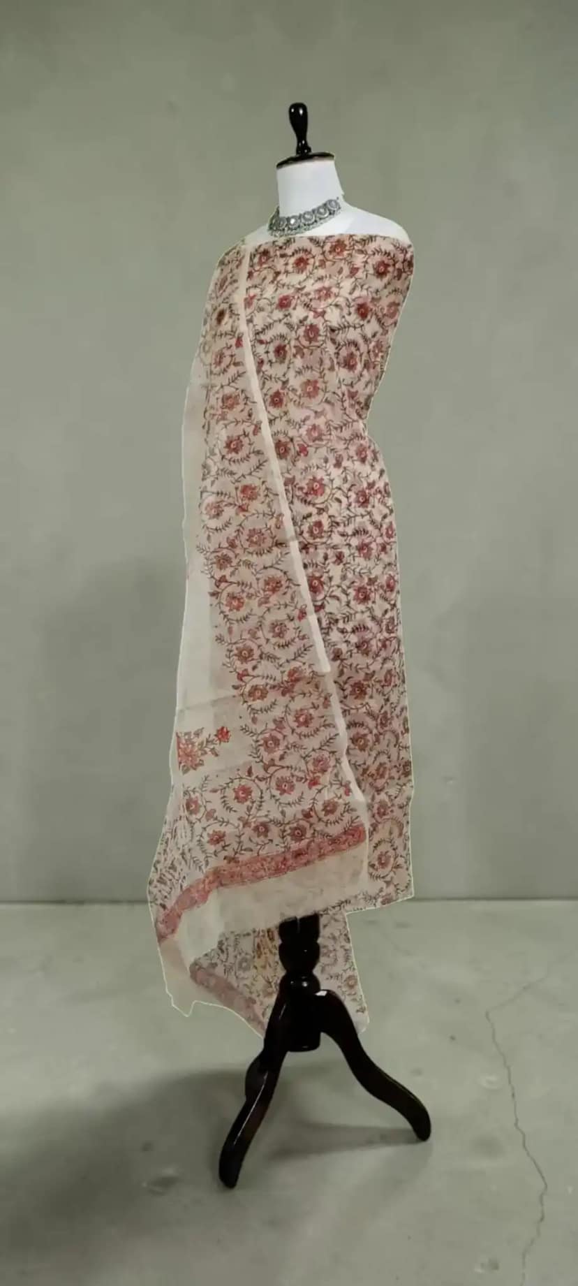 Handwoven Kota Doria Cotton-Silk Dress Material with Hand Embroidery view 2