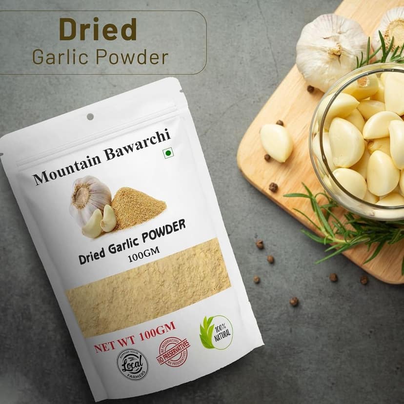 Mountain Bawarchi Garlic Powder | 100% Pure Lehsun Powder | Ready To Use | Farm Fresh | Zero added Colours, Fillers, Additives & Preservatives (100 Gm) view 4