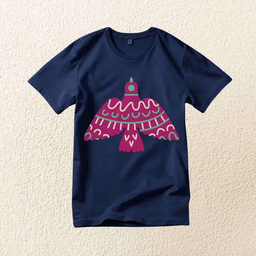 Trishoolin "Folk Art Bird Graphic" Floral Theme Art T-Shirt | Design 30166MB view 2