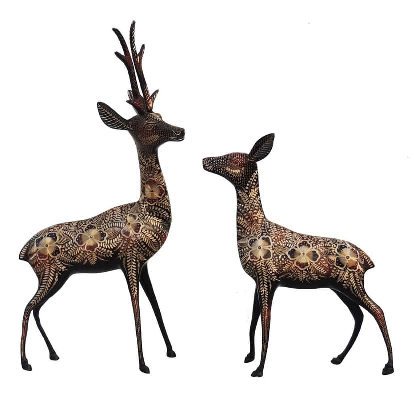 Handcrafted Brass Deer Pair Decorative Showpiece Statue for Home Decor, Height : 21 Inch (ANMAS180 A) view 2