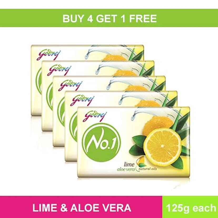Godrej No 1 Bathing Soap - Lime & Aloe Vera, 125 G - Buy 4 Get 1 Free view 2