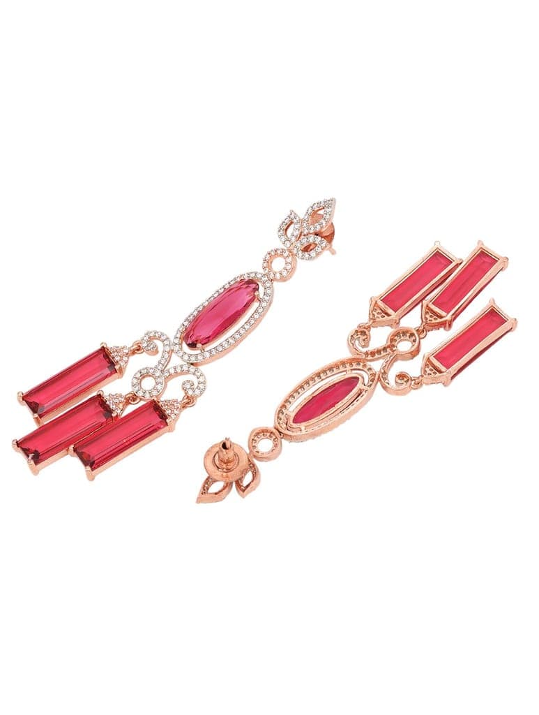 Rose Gold plated Ruby AD studded Drop Earrings view 4