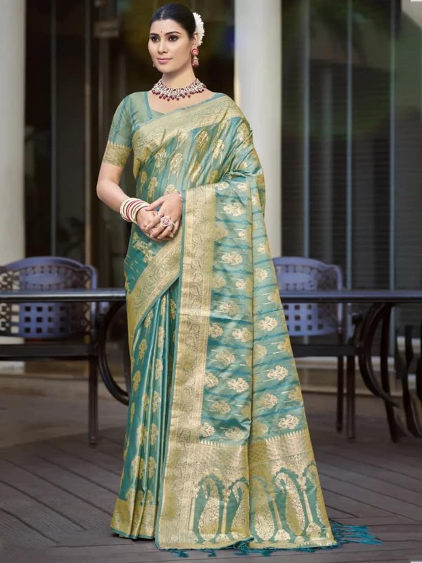 Sea Green Satin Silk Saree