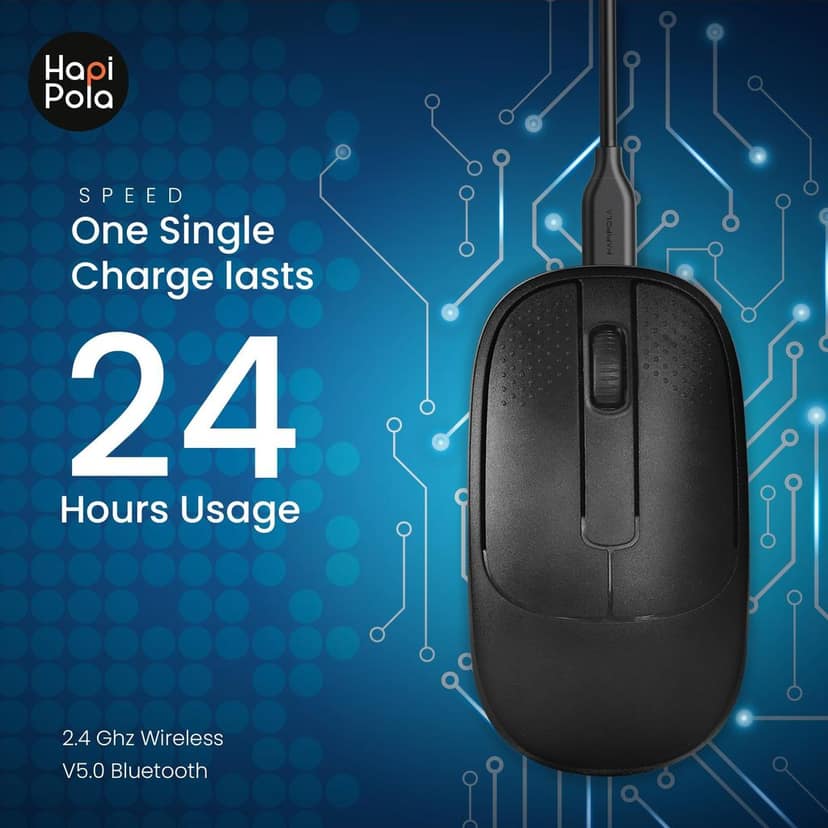 HAPIPOLA Speed Rechargeable Mouse,Wireless Bluetooth Rechargeable Mouse,Portable Lightweight 2.4G 1600 DPI Plug-and-Play Optical Mouse,Compatible with iPad/Laptop/PC/Mac/Windows view 3