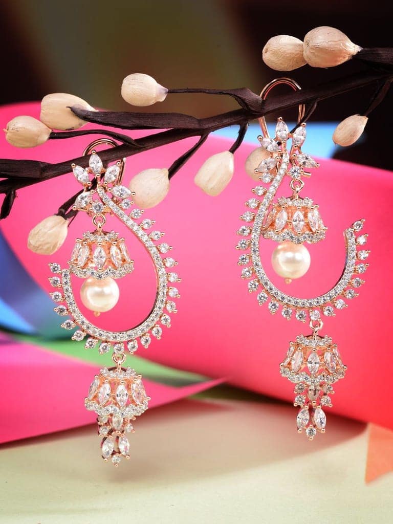 Gunmetal Toned Rose Gold Plated AD Studded Hoop Earrings view 2