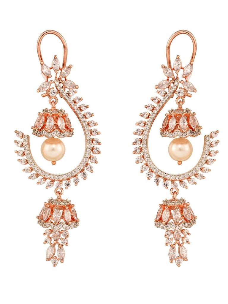Gunmetal Toned Rose Gold Plated AD Studded Hoop Earrings view 3