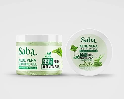 Saba 99% Natural Pure & Organic Aloe Vera Gel Non Sticky Multi Purpose Face, Skin and Hair - Vegan, Sun burn relief, Hydrating Moisturizing 260 gm (Paraben free) view 3