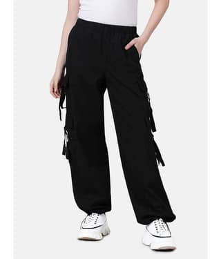 Bene Kleed Women Loose Fit High-Rise Over Dyed Cargo Parachute Trouser