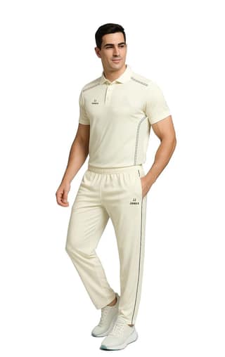 Jonex Men Cricket Uniform, Cricket Dress, Adults Half Sleeve Polyester T-Shirt & Trouser Pant Combo Set | Size - 38 | Off White