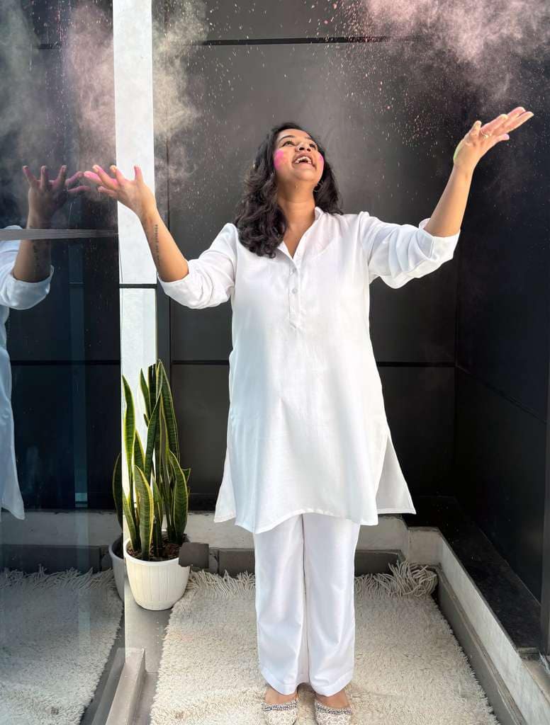 trueBrowns White Slub Holi Kurta - White (L)