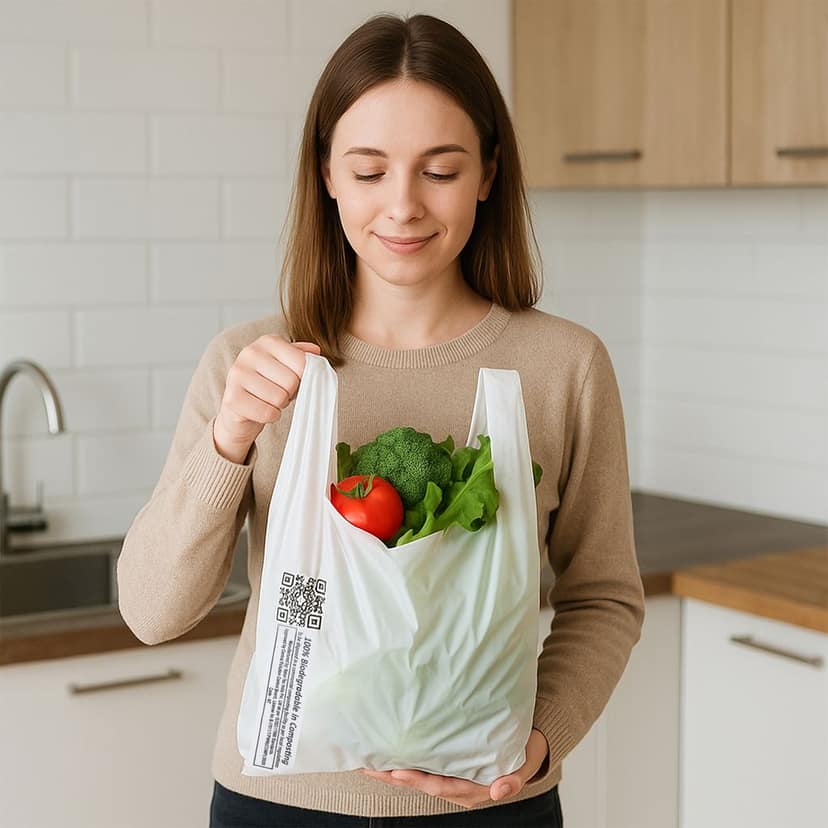Lakmo Crafts 100% Compostable Carry Bags | Pack of 50 bags | 13x16 inches view 2