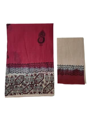 Sanganeri Hand block Printed Red and Cream border Ultra Light weight Pure cotton saree