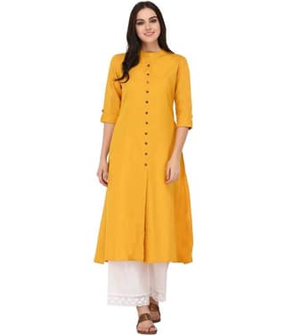 Pistaa Yellow Cotton A-line Kurti