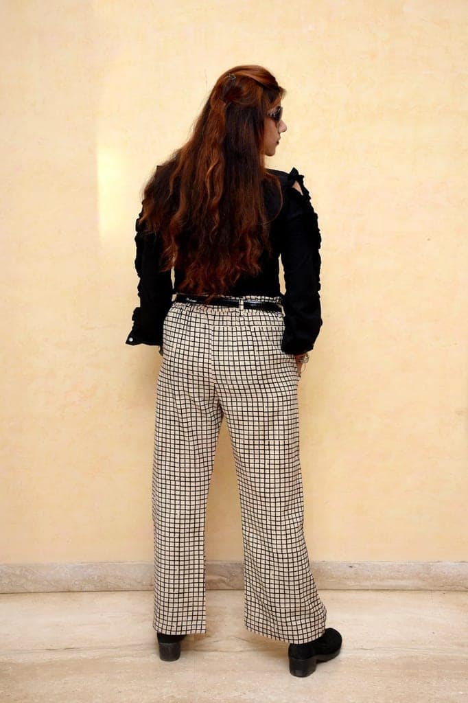 Checkered Relaxed Organic Handwoven Cotton trousers view 3