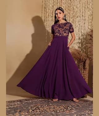 Miss Chase Women Georgette Self Design Fit & Flare Dress ( Purple )