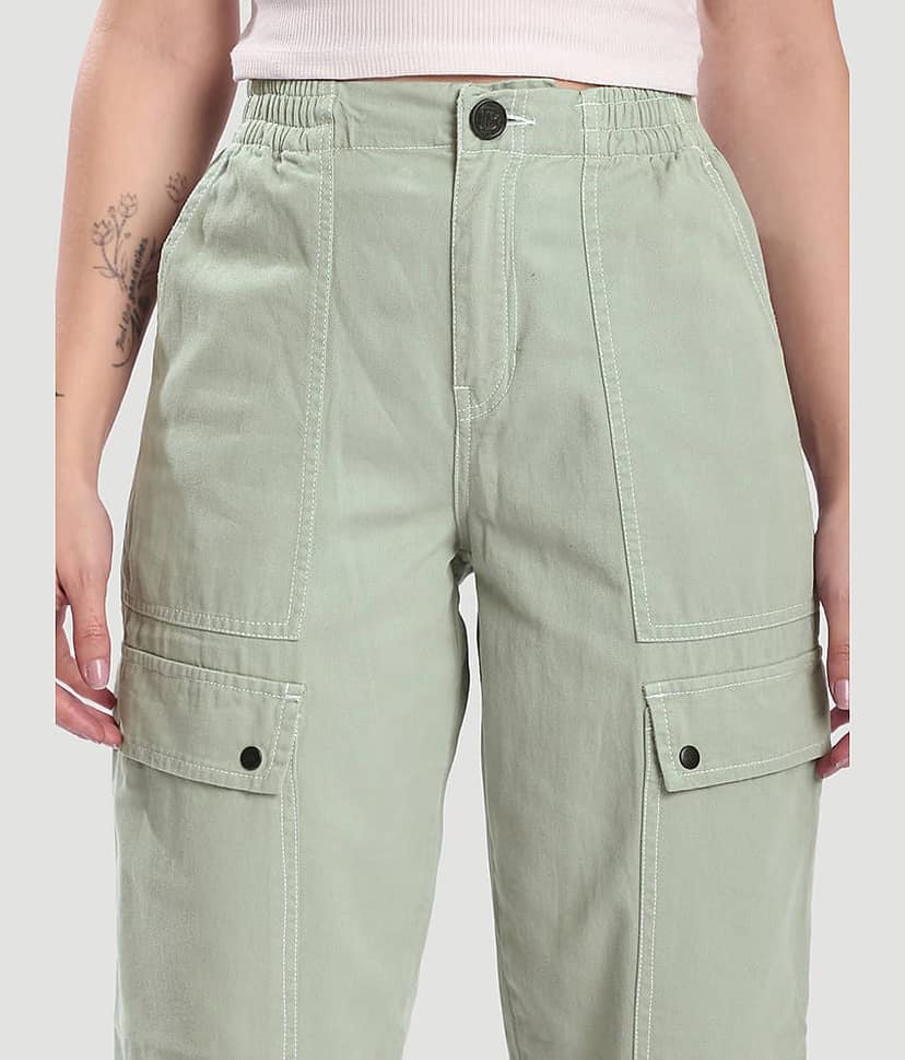 Bene Kleed Women Cotton Cargos Trousers ( Grey ) view 4