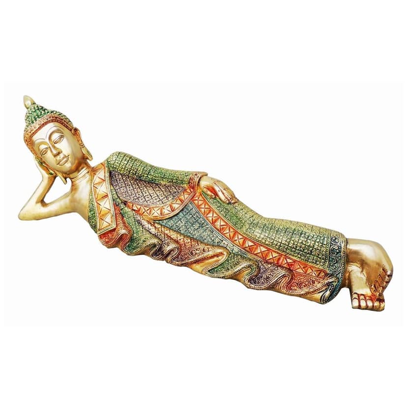 Brass Sleeping Buddha Statue - Peaceful Resting Pose Showpiece, Height : 6 Inch (BSMAS135) view 2