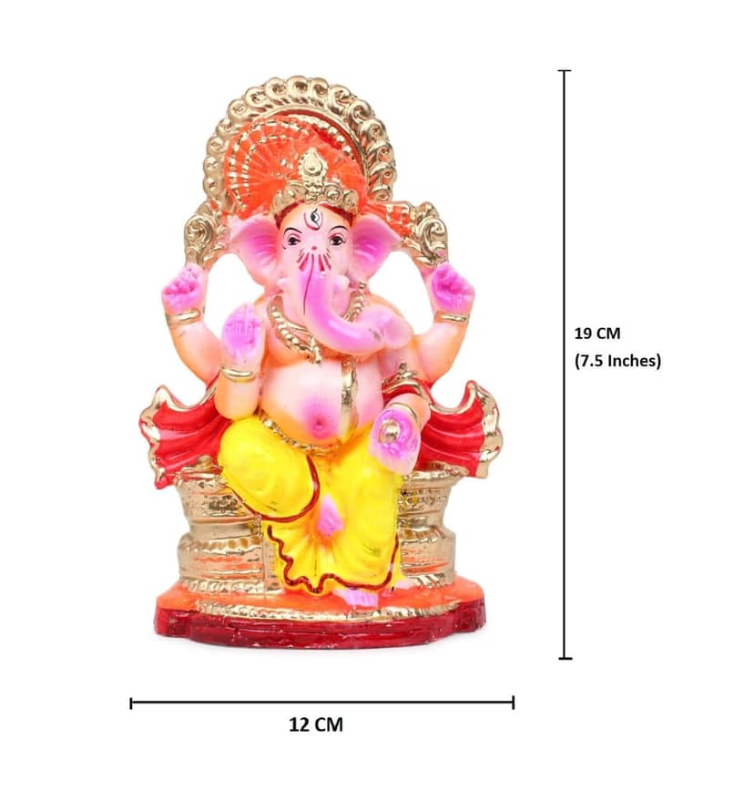 KSI Eco Friendly Handcrafted God Ganesh Clay Idol Mud Murti Kacchi Mitti Lord Ganesha Water Soluble Ganesh Idol for Ganpati Visarjan and for Home Temple (Size- 7.5 Inches) view 2