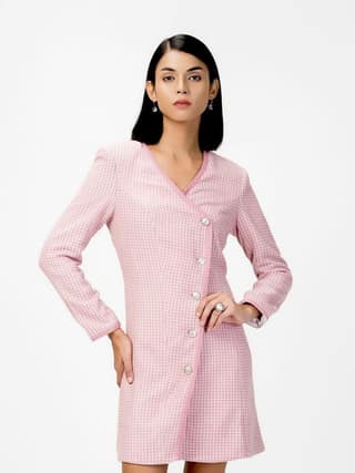Plaid Winter Tweed Dress Pink