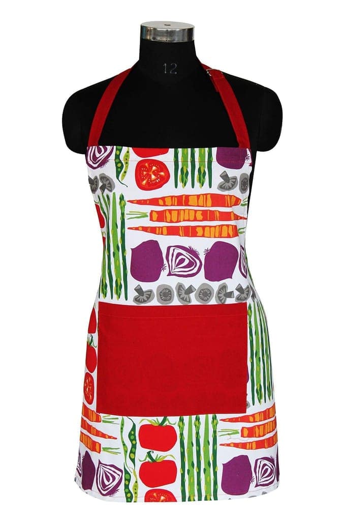 AIRWILL, 100% cotton designer aprons, sized 65cm in width and 80cm in length with 1 center pocket, adjustable buckle on top and 2 long ties on both 2 sides. Pack of 1 piece.
