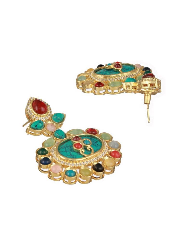 Gold plated Multicoloured Stones Studded Floral Double Layered Necklace Jewellery Set view 7